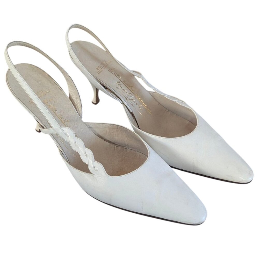 Umberto Zecchi - Vintage 1970's White Leather Sling Back Heels - Size 38